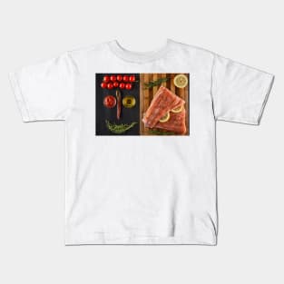 Raw salmon fillets on a wooden board Kids T-Shirt